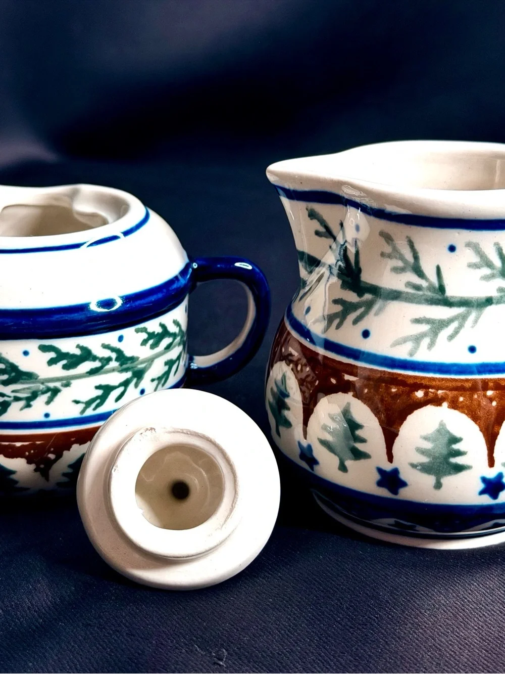 Polish Pottery Hand Crafted Vintage Serve-ware Salt/Pepper & Creamer/Sugar Set